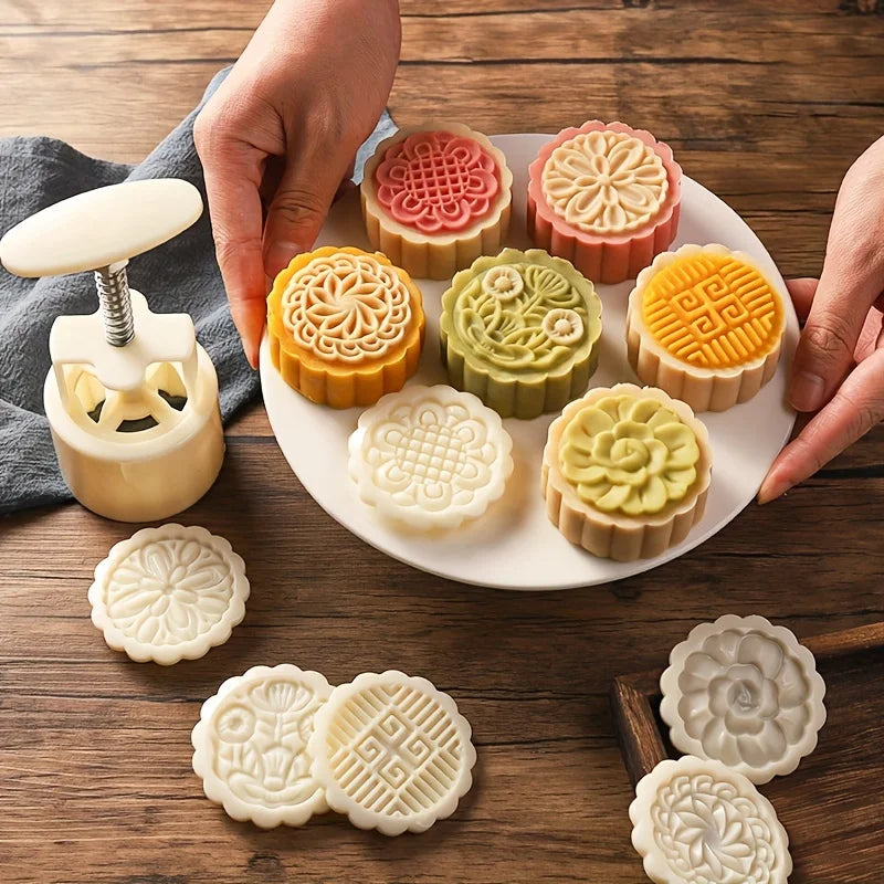 1 set DIY Mooncake Mold Plastic Hand Press Pastry Mold Hand Press Mung Bean Cake Model Pastry Embossing Make Kitchen Baking T
