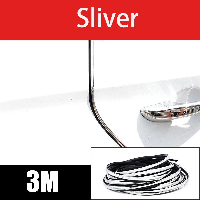 6M Car Door Chrome Moulding Trim Strip Edge Scratch Guard Protector Cover Strip Roll Chrome Styling Moulding Trim Strip - 3M 