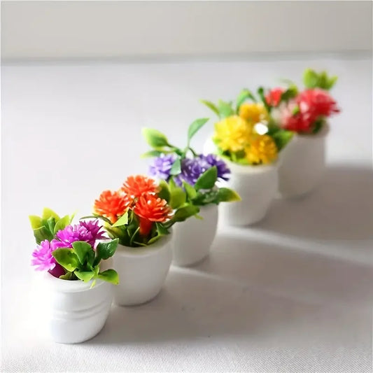5pcs Mini Flower Pot Decorations Dollhouses Vibrant Artificial Flowers Home Decor Car Mini Flower Pots Holiday Gifts Party Fa