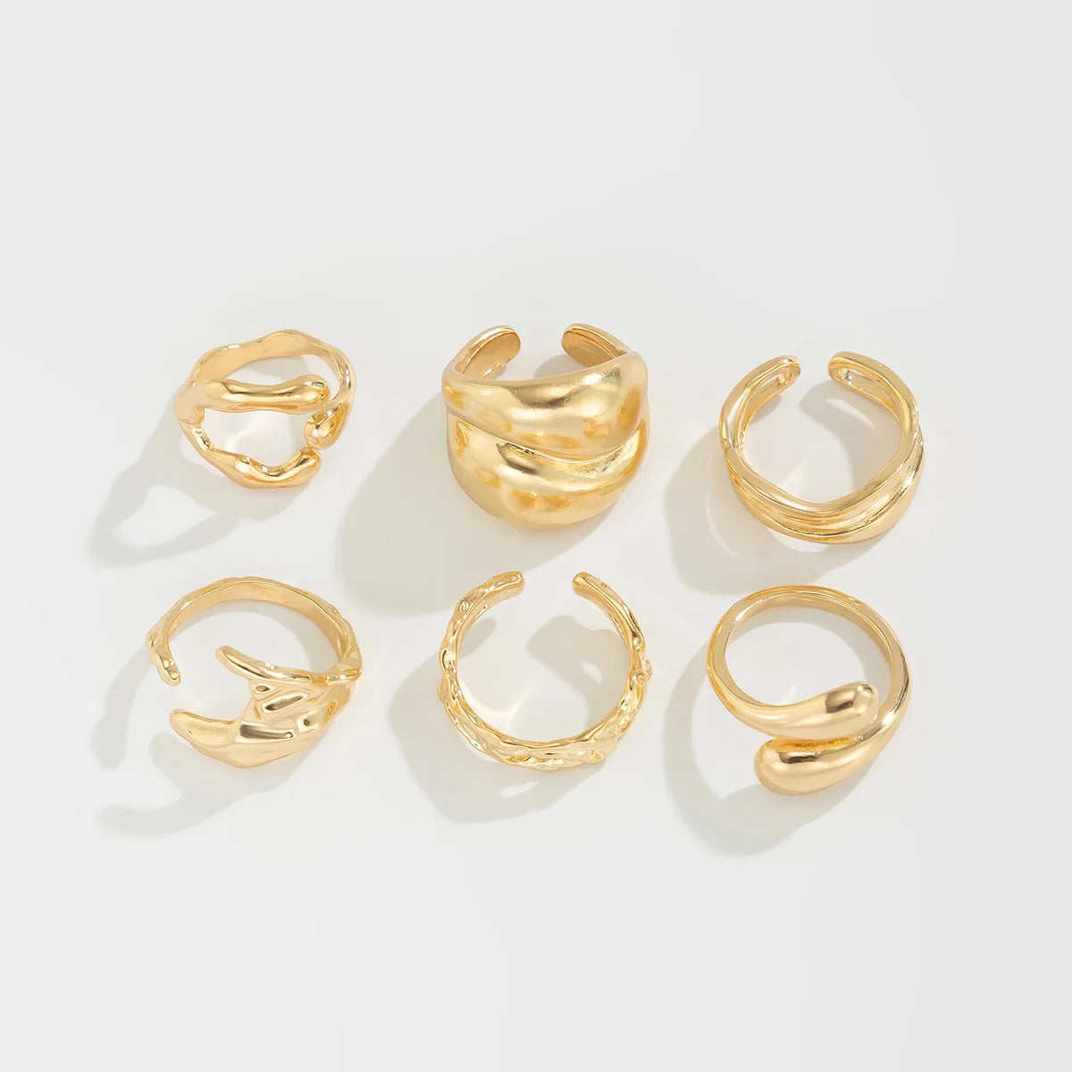 6Pcs/set Vintage Irregular Rings Set Geometric Metal Gold Silver Color Open Ring for Girls Women Men Goth Punk Couple Jewelry
