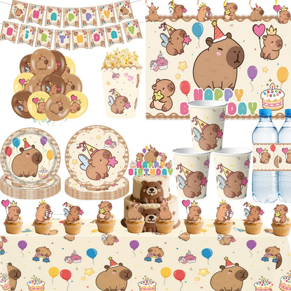 Birthday Decoration Capybara Birthday Invitation Card Cup Tablecloth Plate Napkin Poster Baby Shower Birthday Girl Party Favo