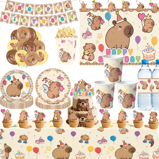 Birthday Decoration Capybara Birthday Invitation Card Cup Tablecloth Plate Napkin Poster Baby Shower Birthday Girl Party Favo