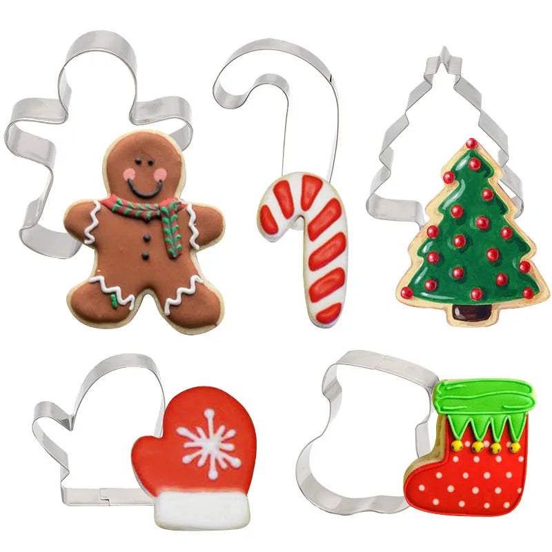 5Pcs/set Christmas Cookie Cutter Gingerbread Xmas Tree Mold Christmas Cake Decoration Tool Navidad Gift DIY Baking Biscuit Mo