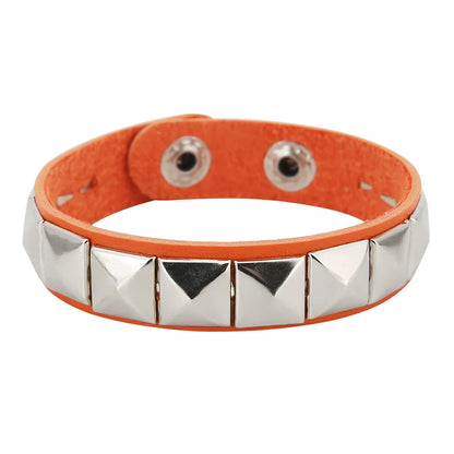 2025 One Row Punk Rock Studded Bracelet Square Spiked Leather Cuff Bracelet for Men Women \Wristband Bracelet