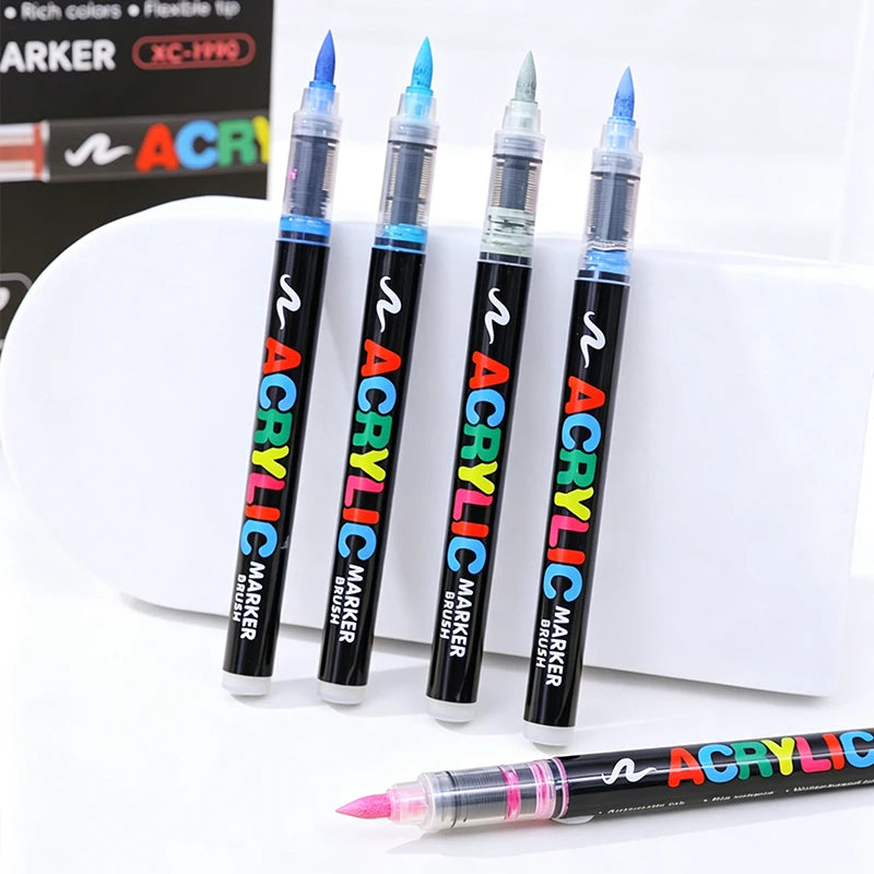 48 Colors Soft Brush Tip Acrylic Markers Pen Set, Paint Pens for Rock, Wood, Fabric, Glass, DIY Crafts, Waterproof Paint Mark