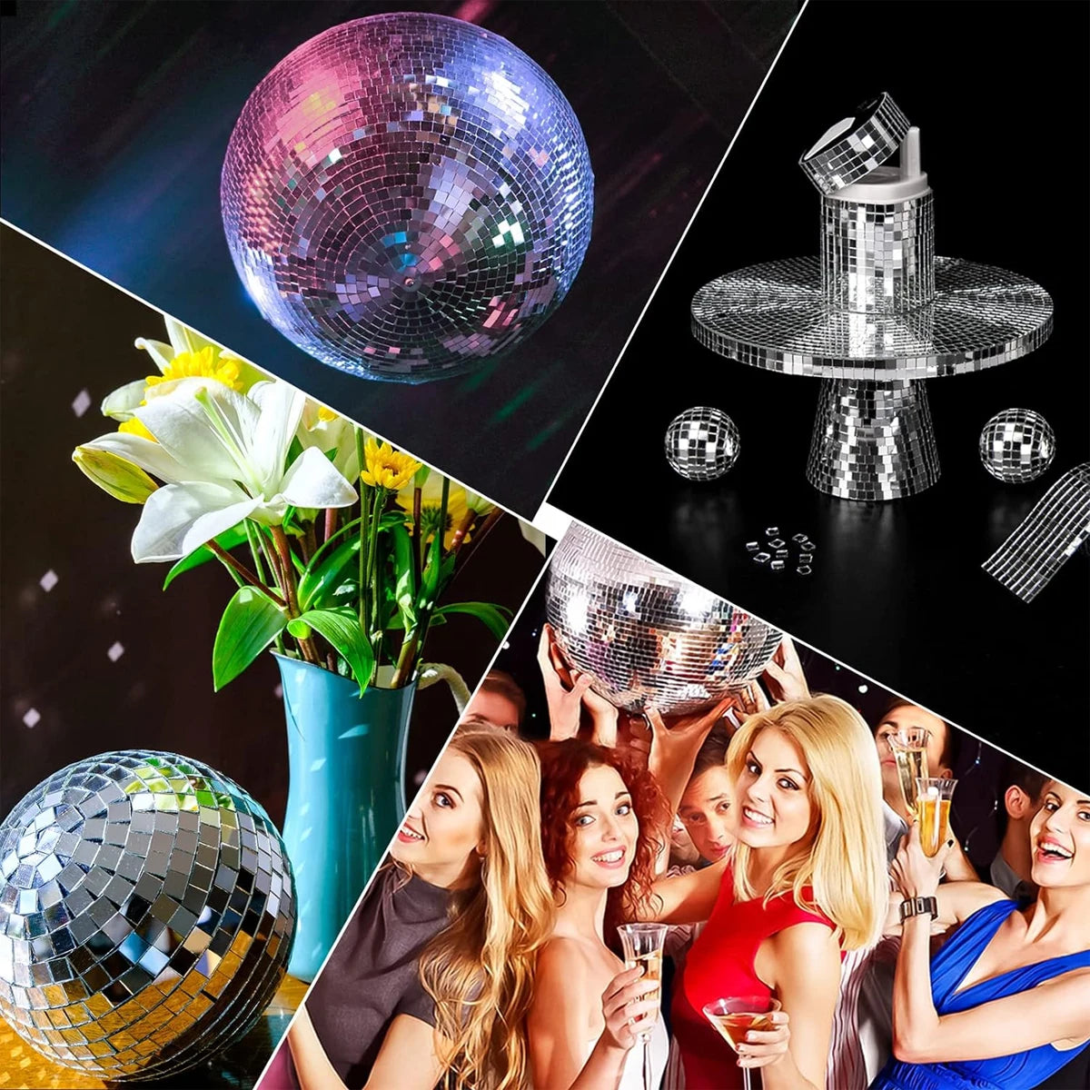 Leeseph Self Adhesive Mosaic Tiles, 5x5mm Disco Tiles, Square Mirror Mosaic Tiles for Interior Decoration, DIY Art Collage