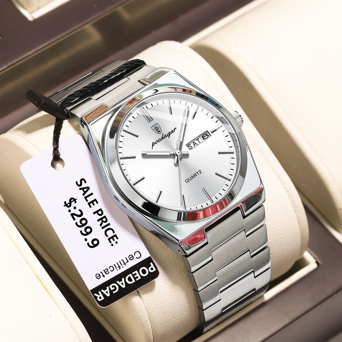 POEDAGAR Luxury Men's Watches Waterproof Luminous Date Week Men Watch Stainless Steel Casual Fashion Quartz Man Wristwatch Re
