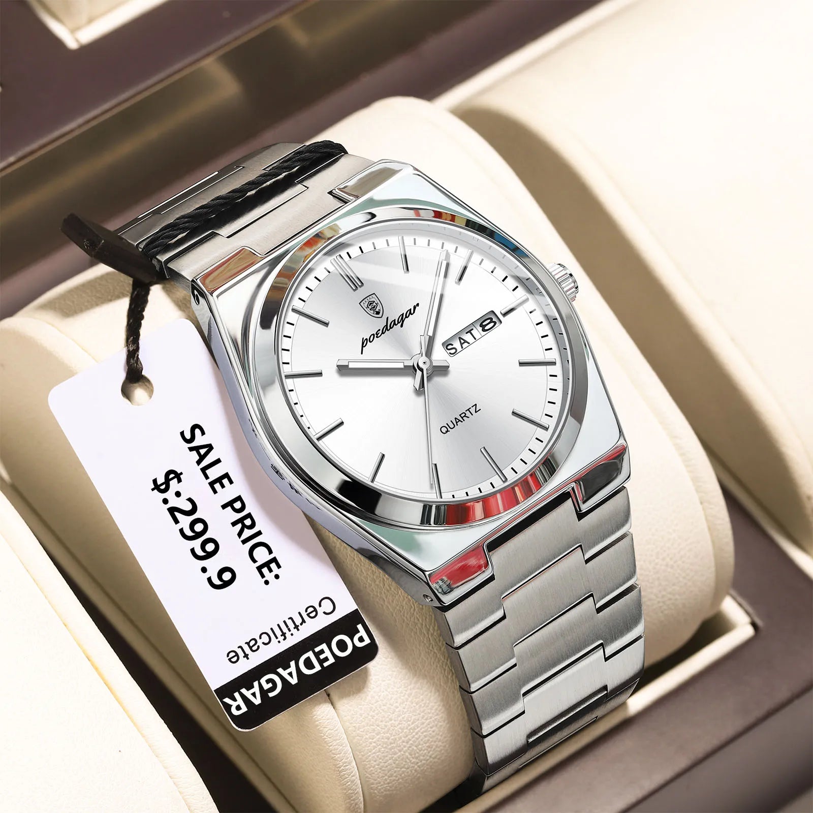 POEDAGAR Luxury Men's Watches Waterproof Luminous Date Week Men Watch Stainless Steel Casual Fashion Quartz Man Wristwatch Re