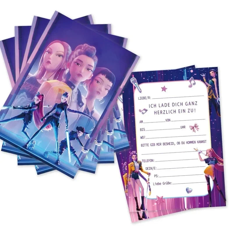 12PCS Cute Cartoon Birthday Party Invitation Cards Single & Double Sided Theme Kids Fans Event Party Favors
