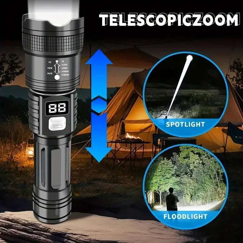 100000LM Super Bright Flashlight Rechargeable LED Torch Long Range Tactical Lamp for Outdoor Waterproof Camping Fishing Lante