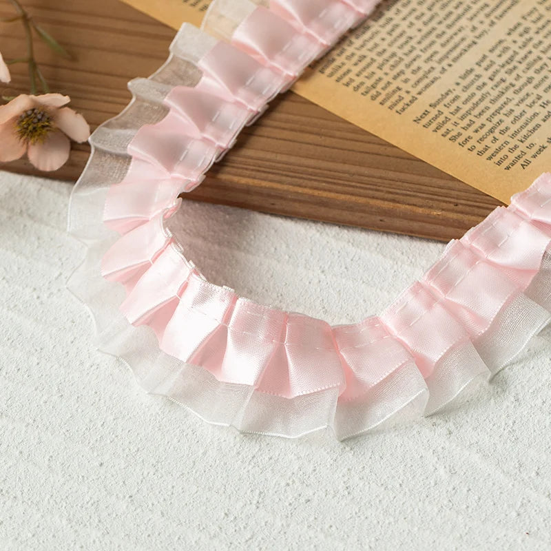 2meters High Quality 2024 Pleated Lace Ribbon Trimming For Party Dress Decorative Clothing Diy Crafts Supplies Needlework Fab