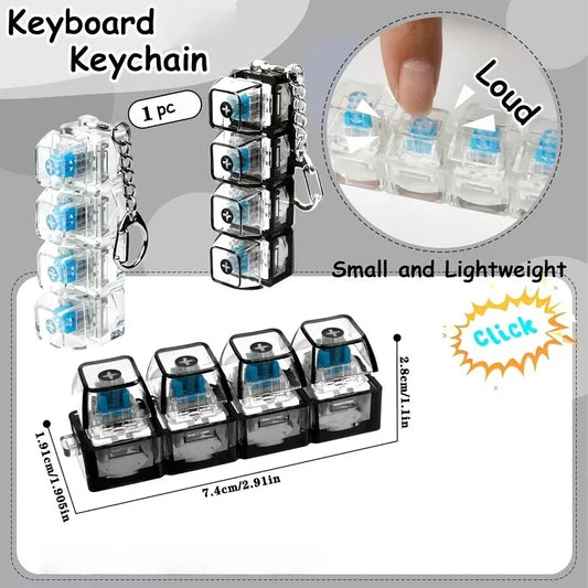 4Keys Illuminated Mechanical Keyboard Keychain Finger Button Anti Stress Keycap for Office Home Adults Kid,Decompression Clic