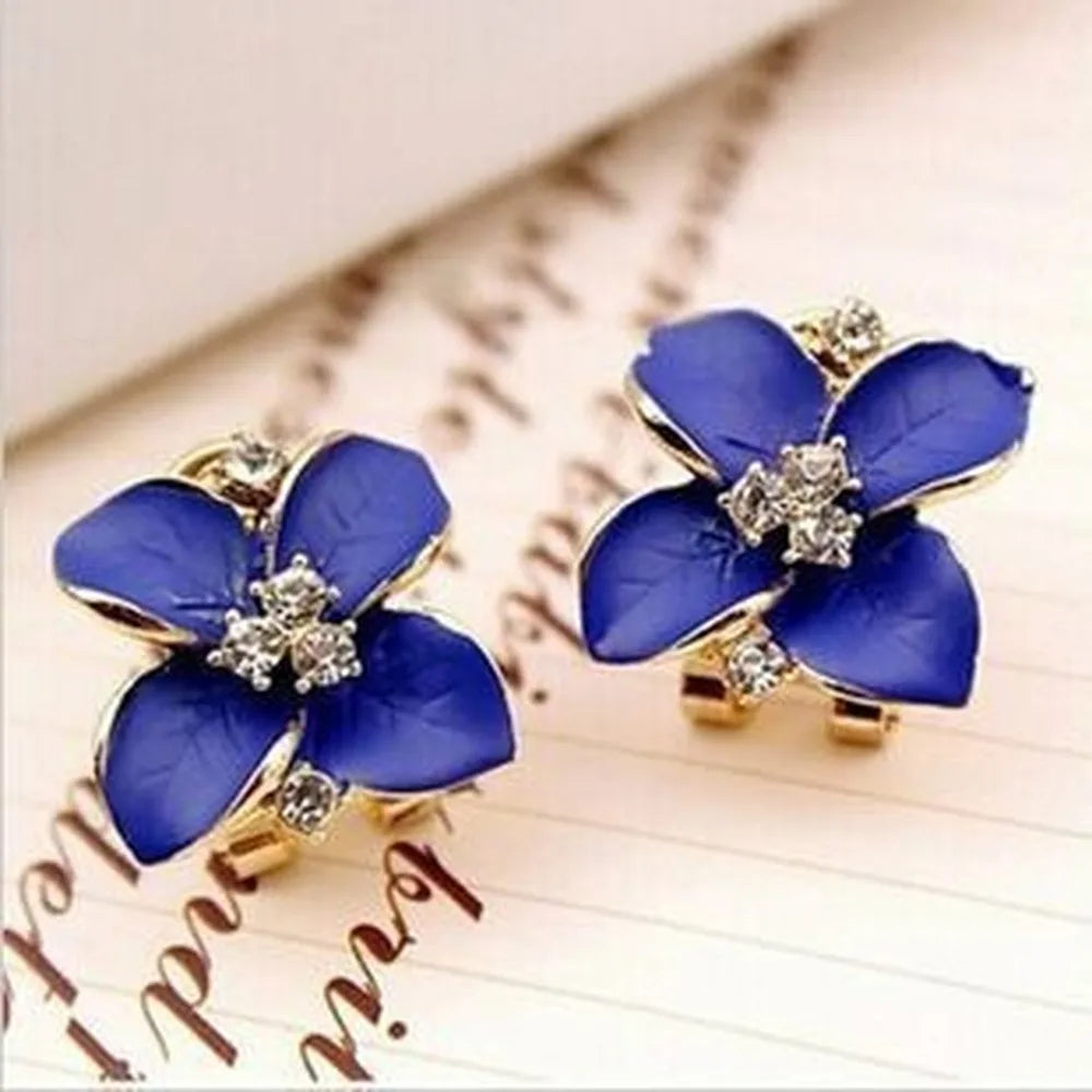 New Elegant and Noble Earrings Blue Flower Crystal Camellia Earrings Ladies Simple Christmas Earrings Pendant Party JewelryGi