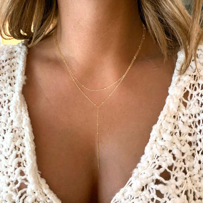 Lariat Gold Necklace for Women Teen Girls Mom, Dainty Long Necklace 14k Gold Plated STAINLESS STEEL Y-Shaped Pendant Necklace