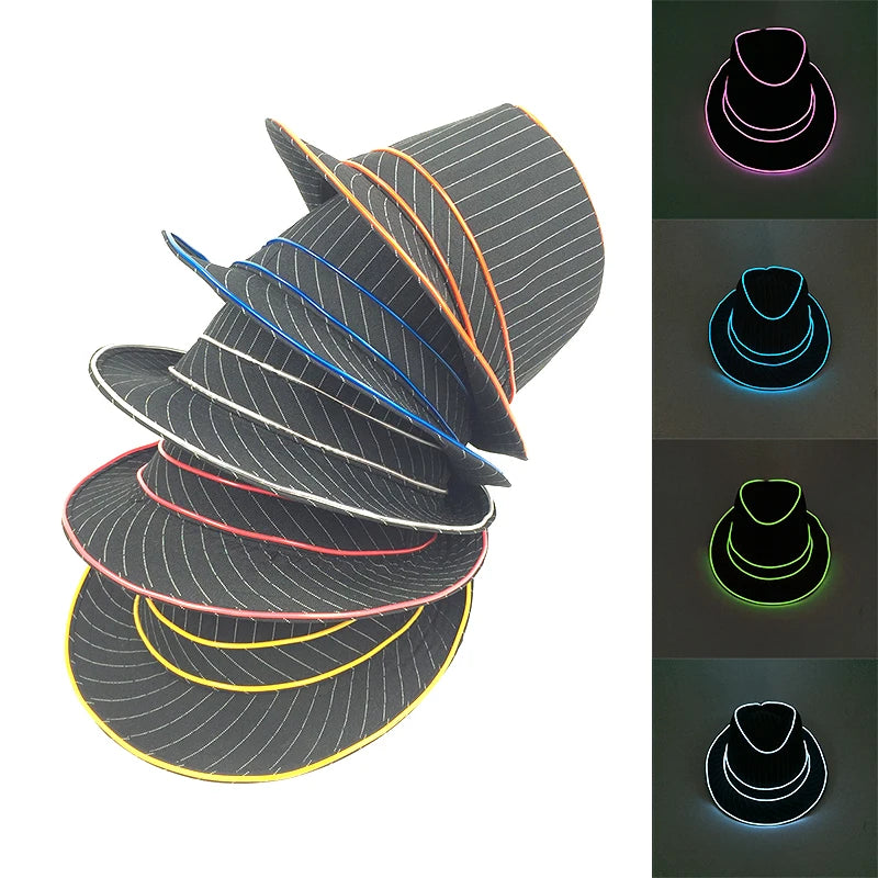 LED Fedora Hat Concert Grand Event Concert NightClub Masquerade Jazz Top Cap Luminous Hat Men Women Led Panama Gangster Hats