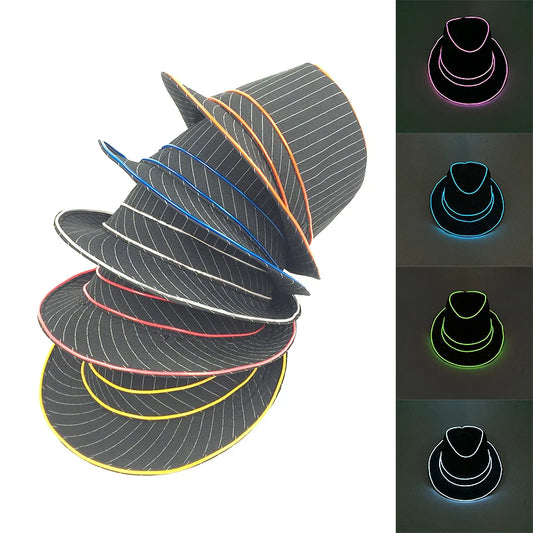 LED Fedora Hat Concert Grand Event Concert NightClub Masquerade Jazz Top Cap Luminous Hat Men Women Led Panama Gangster Hats