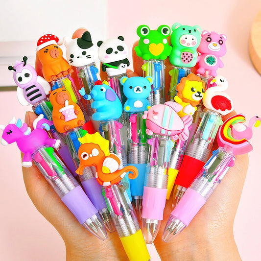 5-30 Pcs Cute Cartoon Four-color Pen for Kids Birthday Kindergarten Home-school Carnival Christmas Boys and Girls Gift Reward