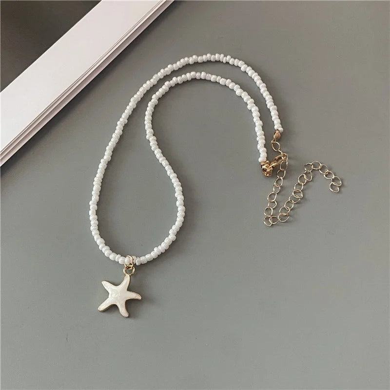 Spring Summer Necklace for Women Girl Cute Romantic Starfish Short Neck Jewelry Party Wedding Necklace - A