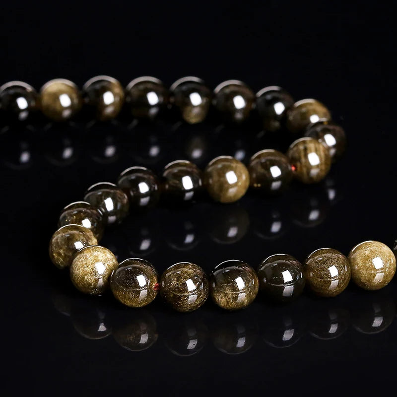 Natural Stone Golden Obsidian Bead Irisation Round Loose Spacer 4 6 8 10 12mm For Jewelry Making Diy Bracelet Necklace Access