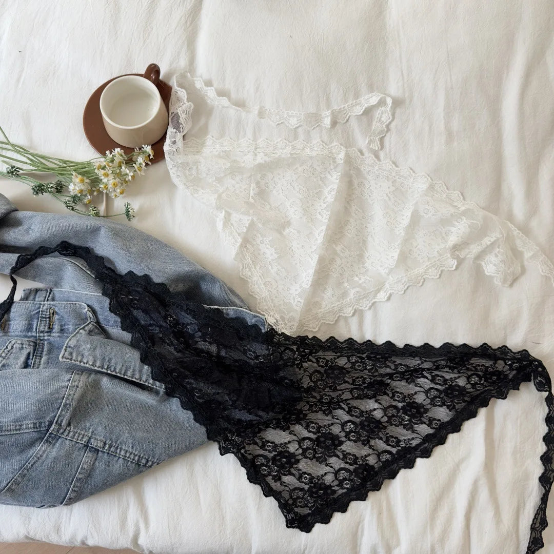 2025 ! Y2K Women Lace Tulle Bandage Skirt Stacked Lace Half Skirt Layering Small Butt Curtain Flower Triangle Hair Scarf