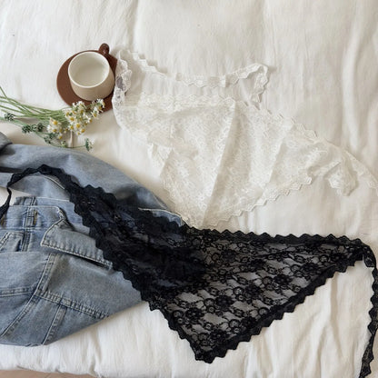 2025 ! Y2K Women Lace Tulle Bandage Skirt Stacked Lace Half Skirt Layering Small Butt Curtain Flower Triangle Hair Scarf