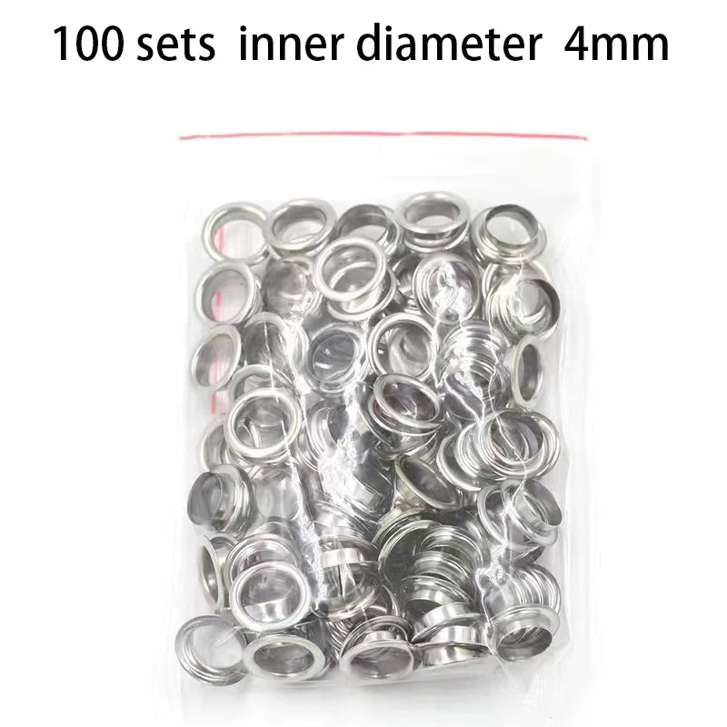 100sets 4mm Metal Eyelet and Eyelet Punch Die Tool Grommet DIY Manual Tools Kit Leather Craft Clothing Leather Belt Hat - Sil