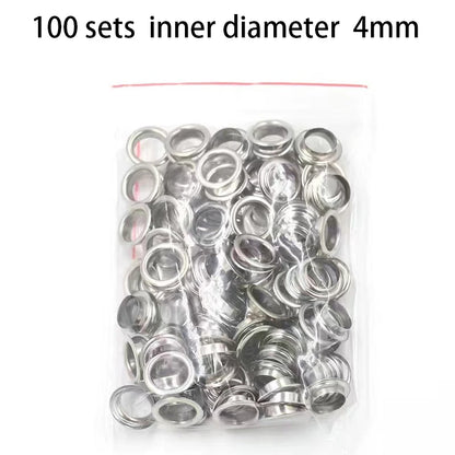 100sets 4mm Metal Eyelet and Eyelet Punch Die Tool Grommet DIY Manual Tools Kit Leather Craft Clothing Leather Belt Hat - Sil