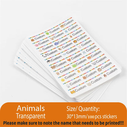 Custom Kawaii Name Tag Sticker Waterproof Stickers Decals Personalized Label for Children School Stationery Bottle - Animals-