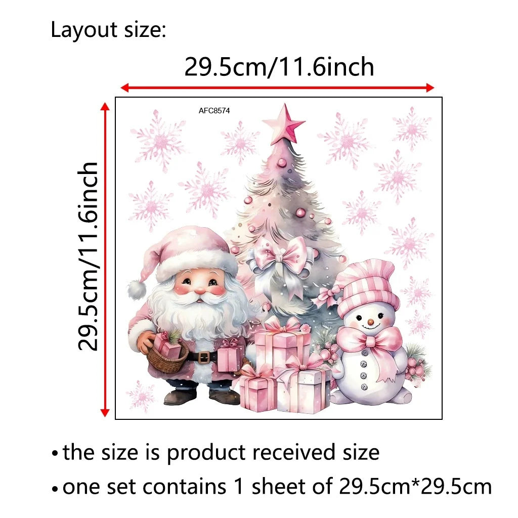 Pink Christmas Snowman Santa Claus Wall Sticker New Year Glass Window Decoration Mural Room Home Decor Electrostatic Decals
