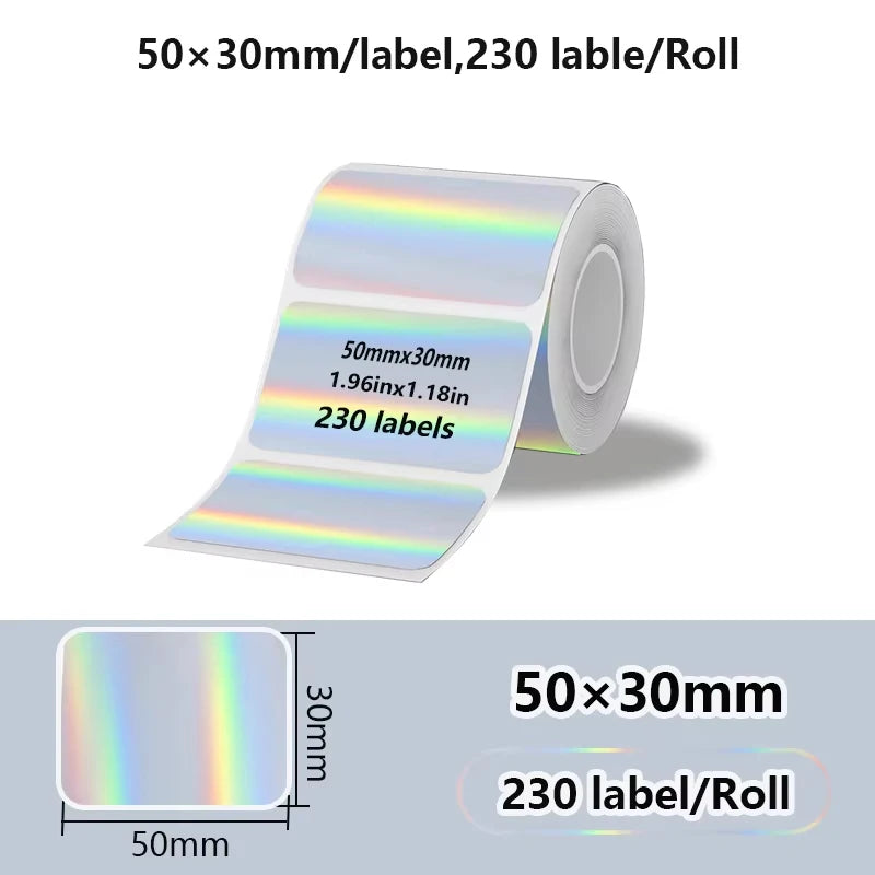 Munbyn/Nelko Holographic Laser Label Sticker Matte Silver Thermal Paper for M110 M220 M200 E210 P50 PM220 DETONG P1 WP9520 Ma