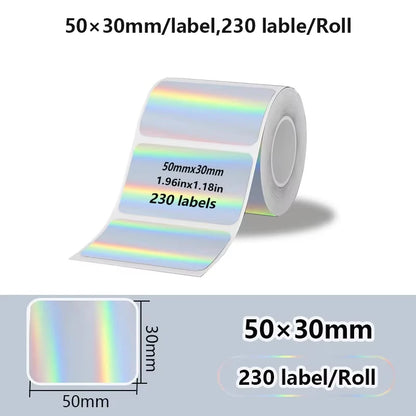 Munbyn/Nelko Holographic Laser Label Sticker Matte Silver Thermal Paper for M110 M220 M200 E210 P50 PM220 DETONG P1 WP9520 Ma