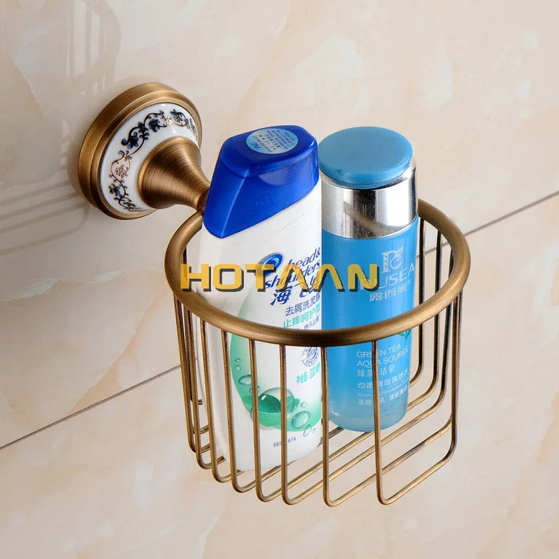 Antique Brushed Solid Brass Bathroom Accessories Sets European Porcelain Bathroom Hardware Sets Ceramic Retro Bathroom Produc