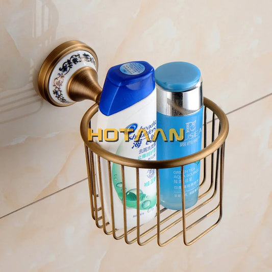 Antique Brushed Solid Brass Bathroom Accessories Sets European Porcelain Bathroom Hardware Sets Ceramic Retro Bathroom Produc