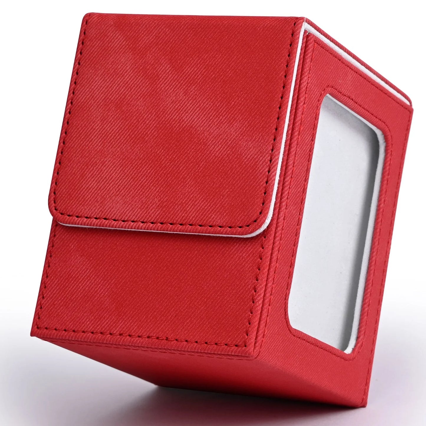 Card Deck Box with Display Window, Trading Card Storage Case, Holds 120+ Single Sleeved Cards, PU Leather Denim Card Box for 