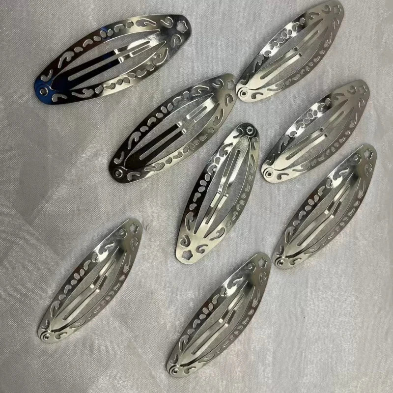 Vintage Hollowed Out Pattern Hair Clips Y2K Geometric Silver Oval Snap Hairclips Punk Metal Side Hairpin Korean Hair Accessor