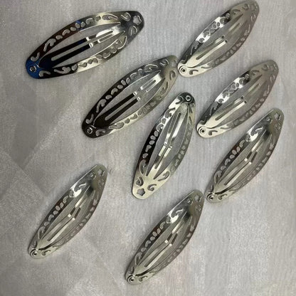 Vintage Hollowed Out Pattern Hair Clips Y2K Geometric Silver Oval Snap Hairclips Punk Metal Side Hairpin Korean Hair Accessor