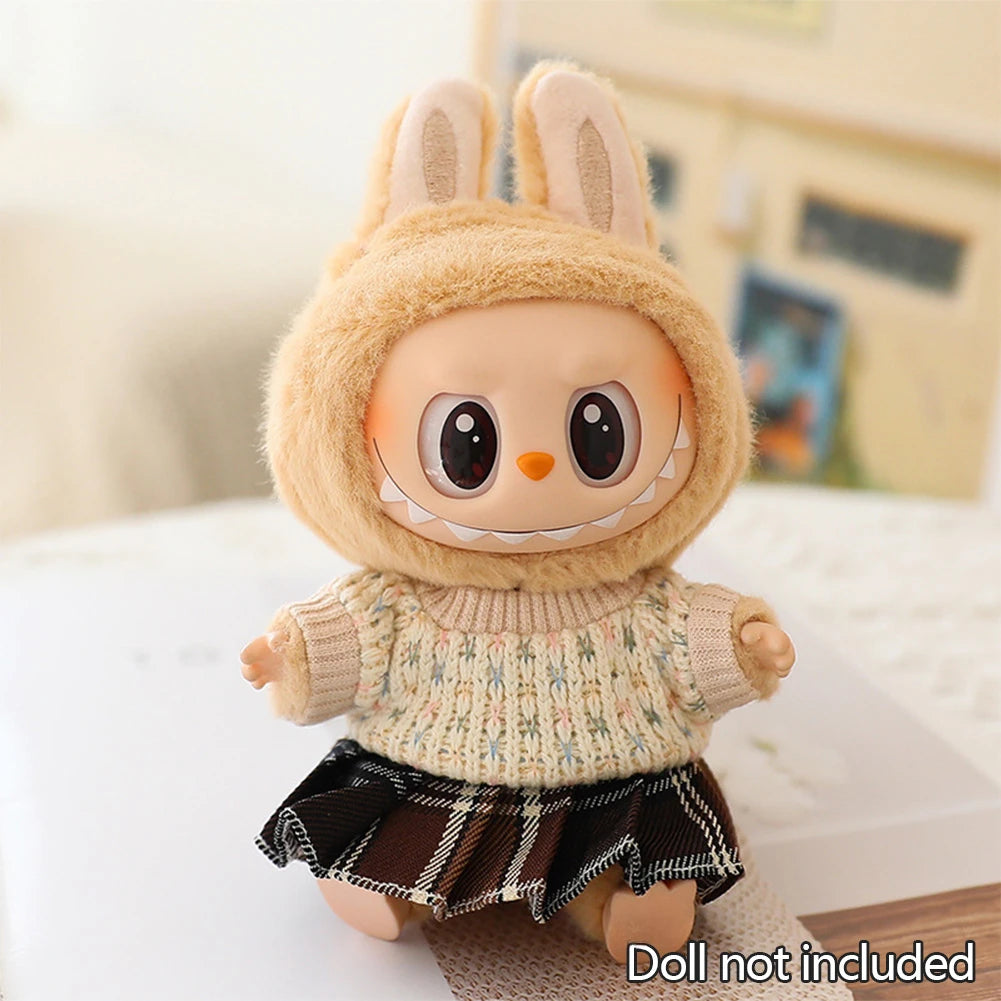 Mini Doll'S Clothes Outfit Accessories for 15-17cm Ropa Labubu & 10cm Cotton Doll Love Hoodie Pink Yarn Skirt Clothing no dol