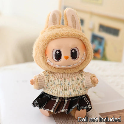 Mini Doll'S Clothes Outfit Accessories for 15-17cm Ropa Labubu & 10cm Cotton Doll Love Hoodie Pink Yarn Skirt Clothing no dol