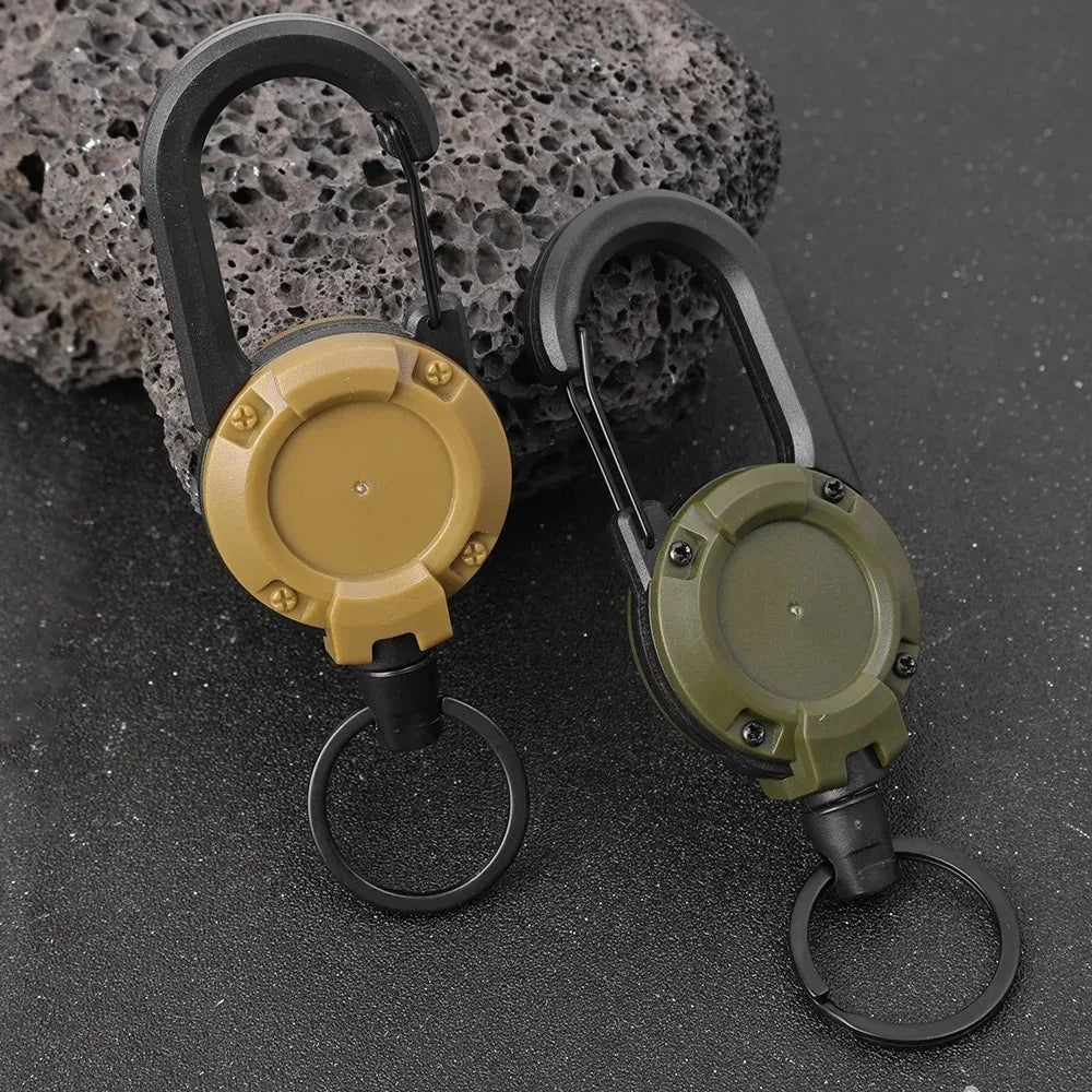 Retractable Heavy Duty Pull Reel Carabiner Key Chains Strong Steel Wire Rope Buckle Spring Key Ring Outdoor Sporty Keychain T