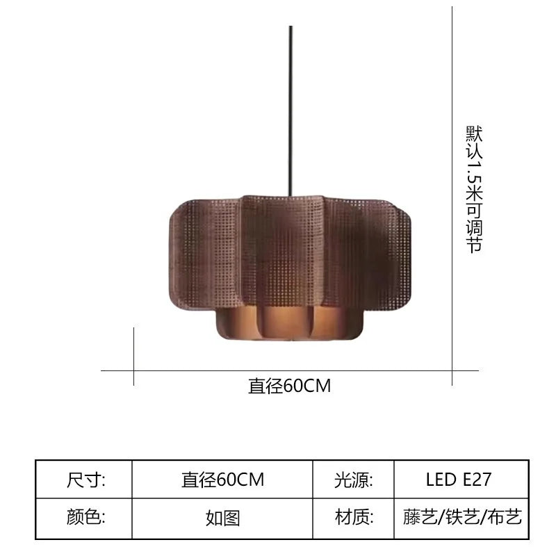 Japanese Rattan Chandelier Wabi Sabi Vintage pendant Light Bedroom Kitchen Island Living Dining Room Hotel Bedroom hanging La