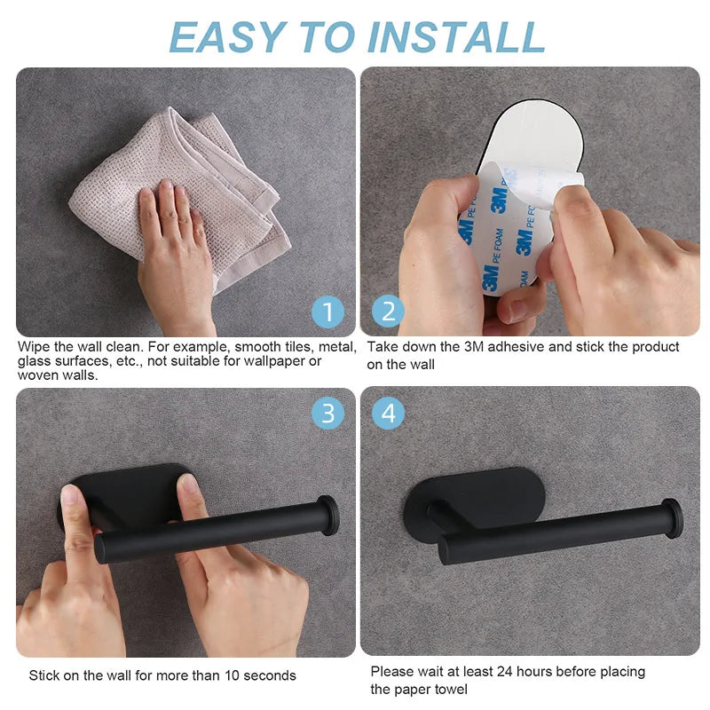 Adhesive Toilet Paper Holder Stainless Steel Tissue Hanger Waterproof Toilet Paper Stand Bathroom Accessories Paper Towels Ho
