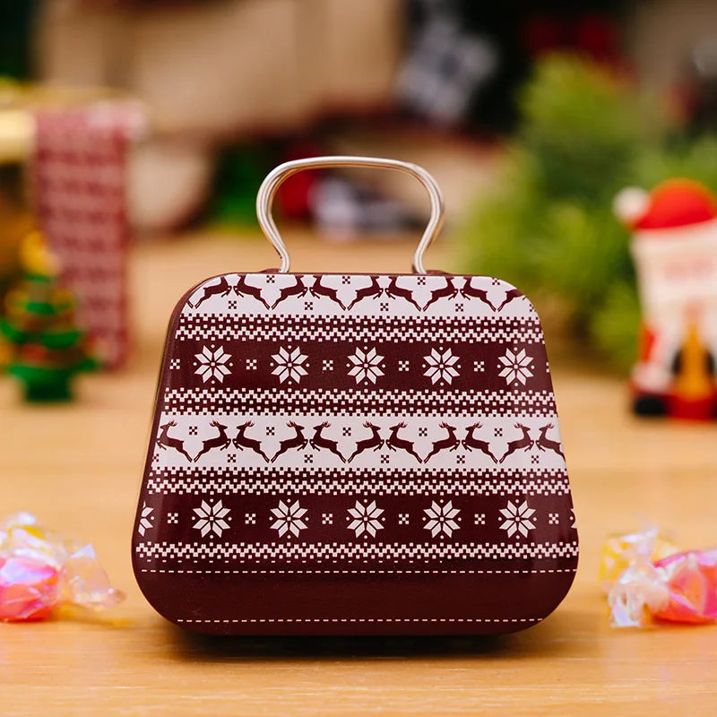 Christmas Decoration 2025 Metal Box Handbag Shape Tin Jar Jewelry Storage Case Kids Gift Can Storage Boxes 2026 Xms Party Dec