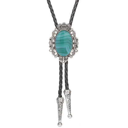 Bolo Tie Western Cowboy Opal Rodeo Leather Necktie