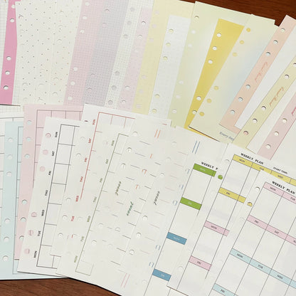 Colored Loose Leaf Refill Pages A7 M5 A6p Grid Lined Dot Design Journal Inner Pages Memo Pad 30P Memo Pads