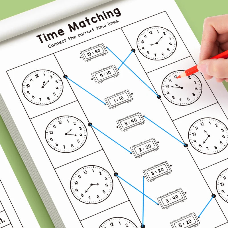 Children's Time Concept Practice Workbook, Suitable for Home School and Kindergarten Activities, Includes Reading and Math Pr