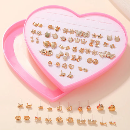 New Design Random 36 Pairs/Lot Lovely Mini Earing Cute Snowflakes Cat Butterfly Stud Earrings For Girl Fashion Daily Ear Jewe