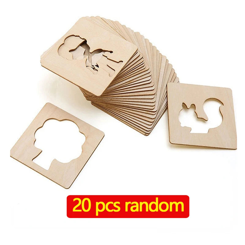 20pcs Montessori Kids Drawing Toys Wooden DIY Painting Template Stencils Learning Educational Toys for Children Wooden Toy Gi
