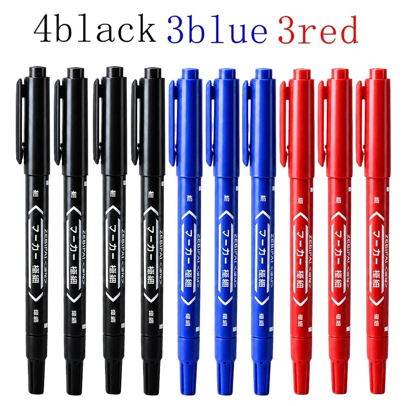 10Pcs/set Double Tip Art Black Blue ink Permanent Paint Marker Pen for Plastic Wood Stone Metal Glass Doodling Marking Graffi