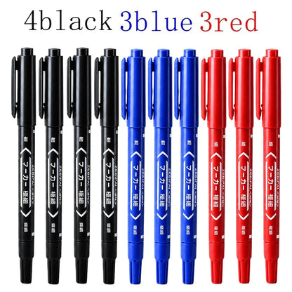 10Pcs/set Double Tip Art Black Blue ink Permanent Paint Marker Pen for Plastic Wood Stone Metal Glass Doodling Marking Graffi