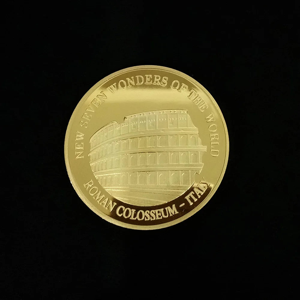 Seven Wonders of The World Coin Collection Gold-plated Commemorative Badge Travel Collection Coin
